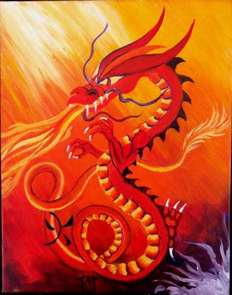 Chinese Dragon Fantasy Art Red Dragon 11 X 14 Giclee Print On