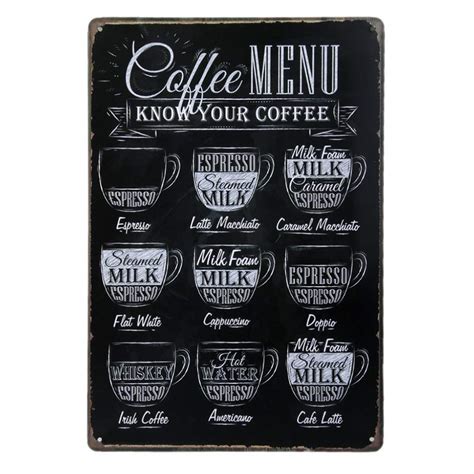 Buy Generic Coffee Menu Know Your Coffee Tin Sign Wall Retro Metal Bar