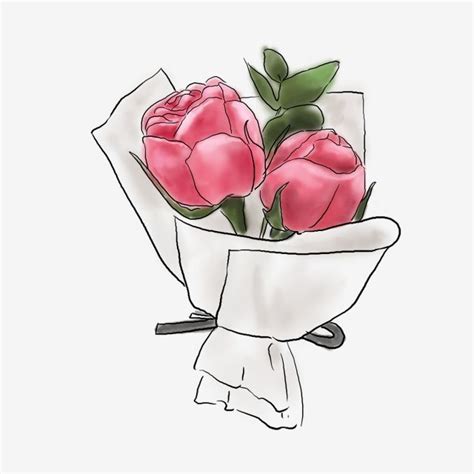손으로 그린 발렌타인 꽃다발 그림 일러스트 꽃다발 만화 귀엽다 PNG 일러스트 및 PSD 이미지 무료 다운로드