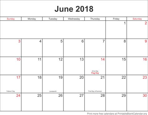 June 2018 Printable Blank Calendar Printable Blank