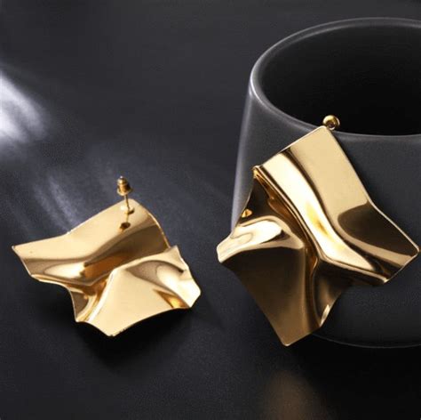 Geometric Punk Folded Stud Earrings In Gold And Silver Sexy Earrings