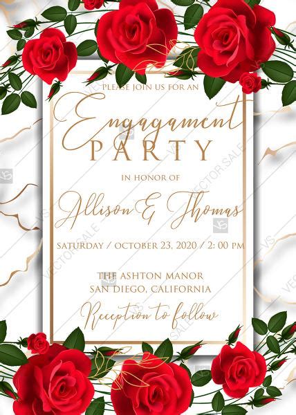 Engagement Wedding Invitation Red Rose Marble Background