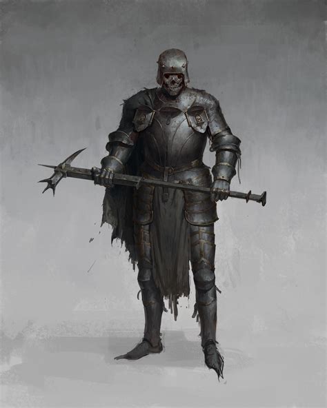 A Drawing Of A Knight With Two Swords In His Hands And A Skull On His Chest