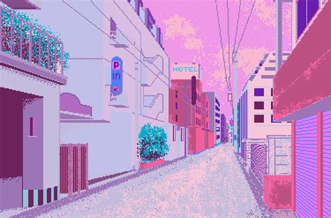 City Street Japan Illustration Pixel Art Aesthetic Anime