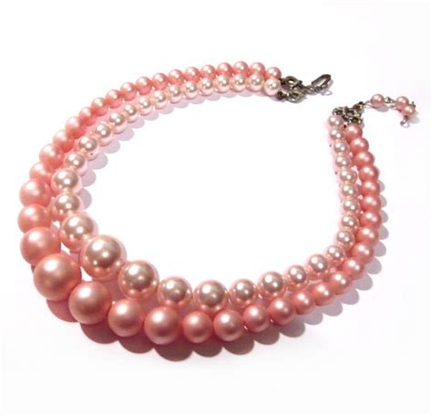 Vintage Pink Pearl Necklace Pastel Beads