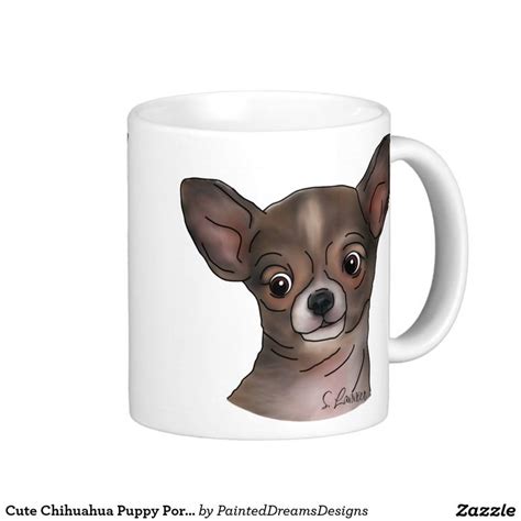 A White Coffee Mug With A Brown Chihuahua Dog On Its Side And The