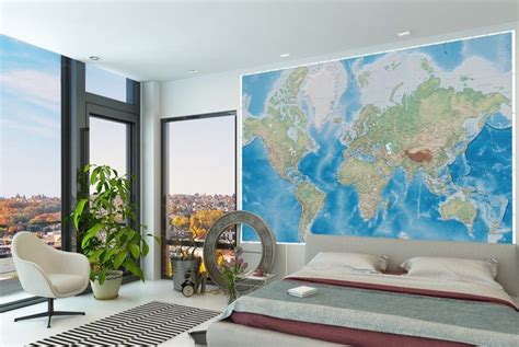World Mural Wall Map Wallpaper Physical DMA Edition Swiftmaps Map Wallpaper Map Wall