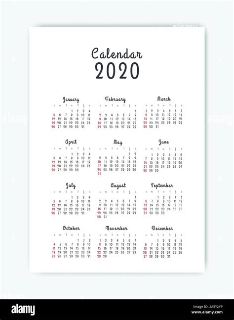 Calendar 2020 Template 12 Months Include Holiday Event Week Starts