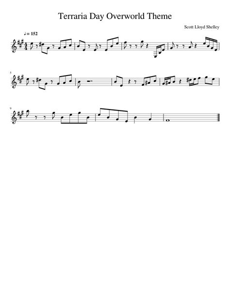 Terraria Day Overworld Melody Sheet Music For Piano Solo