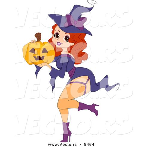 Cartoon Vector Of A Sexy Halloween Witch Pinup Girl Holding A Jack Olantern By Bnp Design