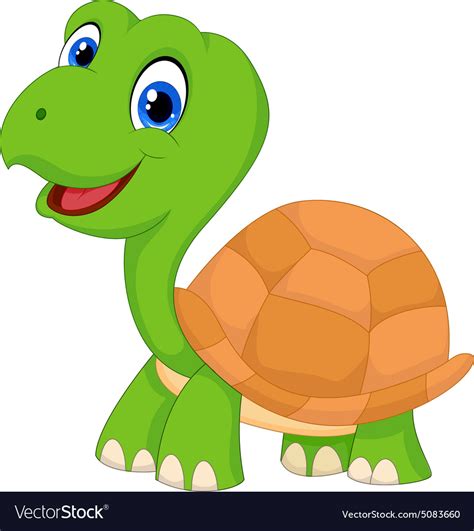 Cute Cartoon Green Turtle Royalty Free Vector Image
