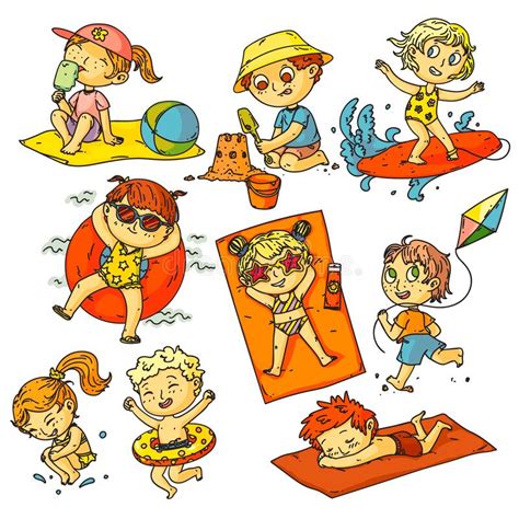 Kids Summer Vacation Children Beach Activities Stock Illustration