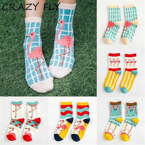 Crazy Fly Fashion Funny Socks Cute Flamingo Patterned 3d Striped Ankle