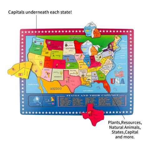 Joqutoys Wooden Map Puzzle Of The United States 46 Pieces Us States