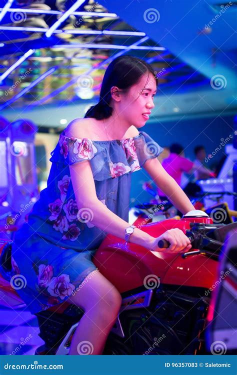 Girl On Toy Motorbike In An Arcade Stock Image Image Of Playing