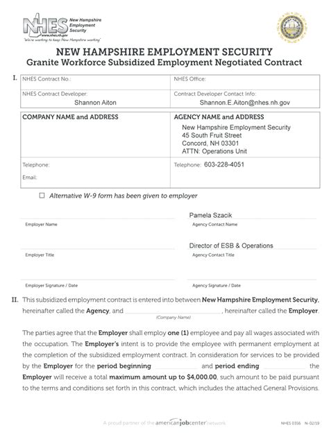 Granite Workforce Subsidized Employment Negotiated Contract Form Fill Out And Sign Printable