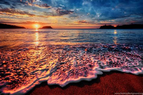 Sunsets Sunset Beach Ocean Sand Wave Sea Shore Wallpapers Desktop Background