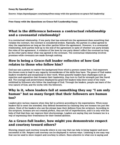 📚 Free Essay With The Questions On Grace Full Leadership