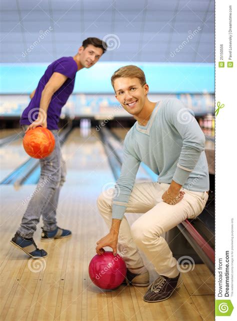 How to play bowling ? Two Men Play In Bowling Club; Royalty Free Stock Image ...