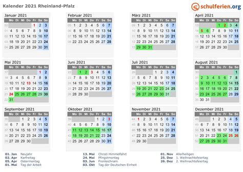 Einige feiertage im kalender 2021 sind nicht bundeseinheitlich geregelt und gelten nur in bestimmten bundesländer. Kalender 2021 + Ferien Rheinland-Pfalz, Feiertage