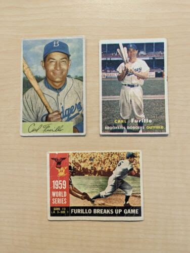 3 Card Lot 1950s Toppsbowman Carl Furillo Dodgers 1954 1957 1960