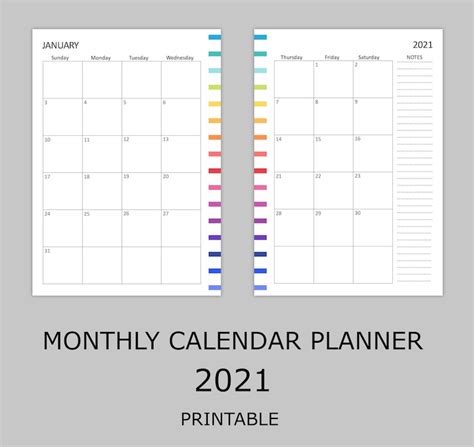Monthly Planner 2021 Calendar Printable Pdf Etsy