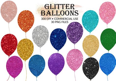 Glitter Balloons Clipart Glitter Balloon Png Digital Etsy