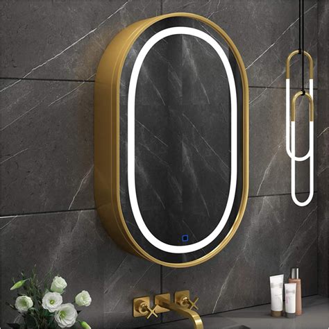 Ztgl Oval Led Lighted Mirror Cabinet Wall Mounted Bathroom Medicine Cabinet Touch