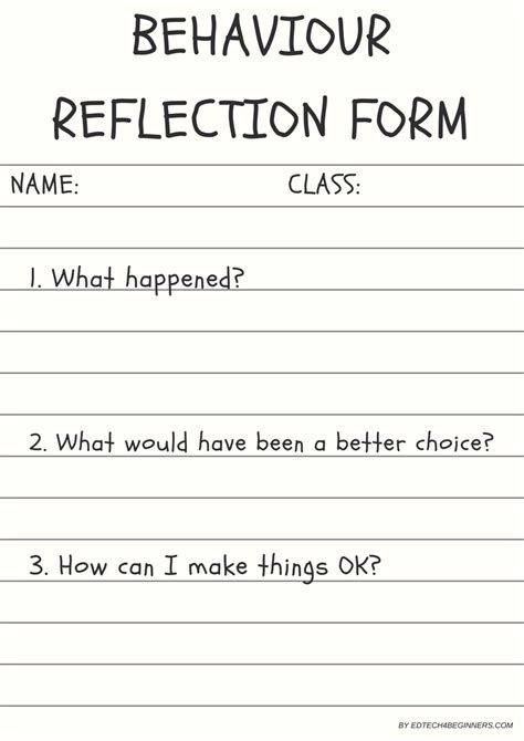 A Free Downloadable Behaviour Reflection Form In 2021 Behavior