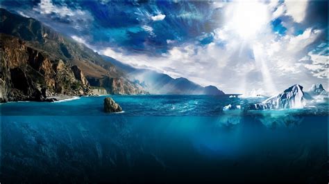 Sea Landscape Iceberg Underwater Sunlight Digital Art Artwork Nature Wallpapers Hd