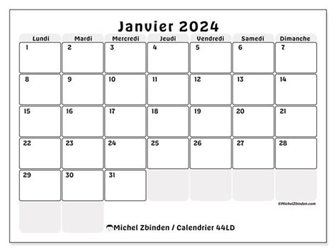 Calendrier Janvier 2024 44ld Michel Zbinden Fr