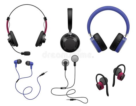 Various Music Earphones Types Realistic Stereo Audio Earbuds With