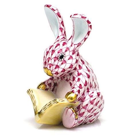 Herend Storybook Bunny Rabbit Porcelain Figurine Raspberry Fishnet