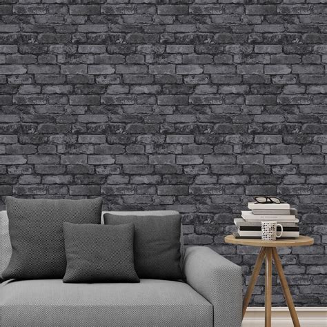 Brick Slate Stone Effect Wallpaper Rustic Red Whitewashed Grey Black