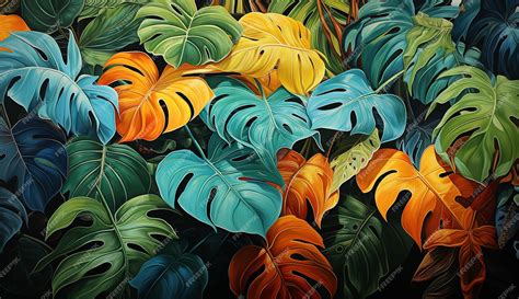 Premium Ai Image Background With Many Exotic Leaves With Bright And