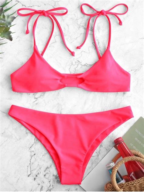 [30 Off] 2021 Zaful Hollow Out Neon Bikini Swimsuit In Rose Red Zaful