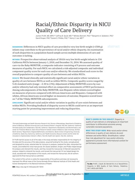Pdf Racialethnic Disparity In Nicu Quality Of Care Delivery