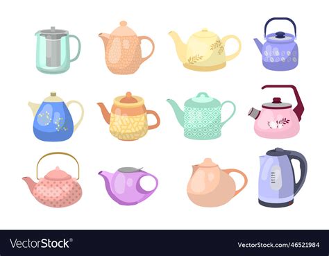 Colorful Teapots And Kettles Cartoon Royalty Free Vector