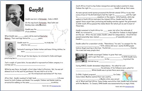 Gandhi Free Worksheetsnotebook Pages Homeschool Den