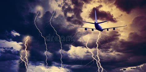 Lightning Strike In A Thunderstorm Near The Plane Stock Photo Image