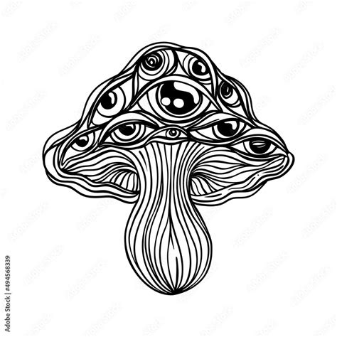 Magic Mushrooms Psychedelic Hallucination Outline Vector Illustration