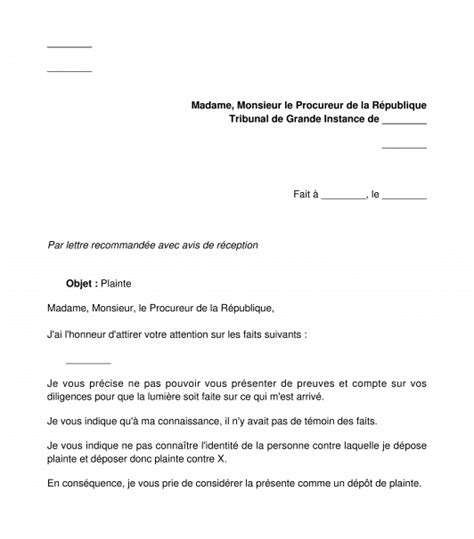 Modèle De Lettre Exemple Word De Dépôt De Plainte Au Procureur