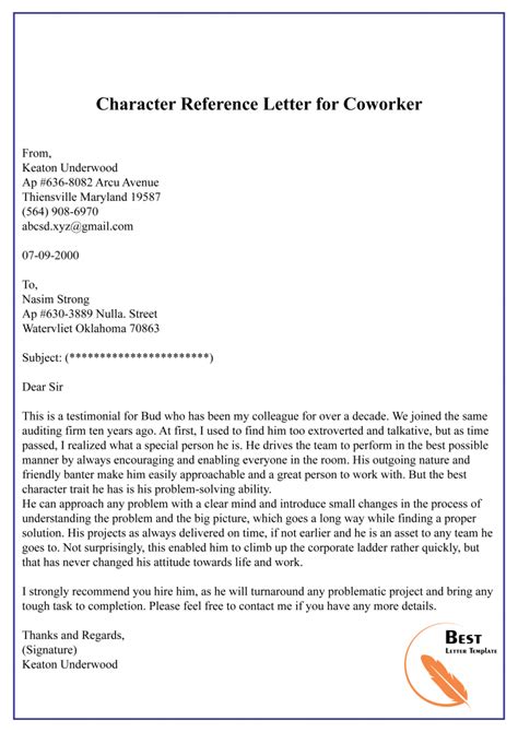 Character Reference Letter Template Format Sample And Example