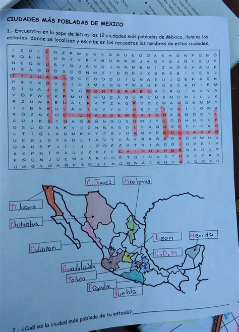 1 Encuentra en la sopa de letras las 12 ciudades más pobladas de