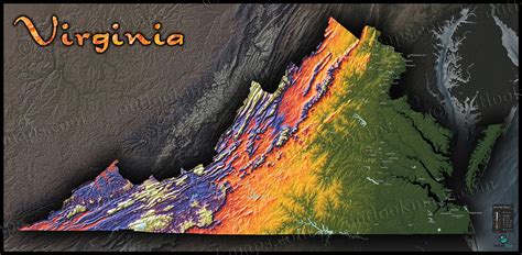 Virginia Topography Map Physical Landscape In Bright Colors