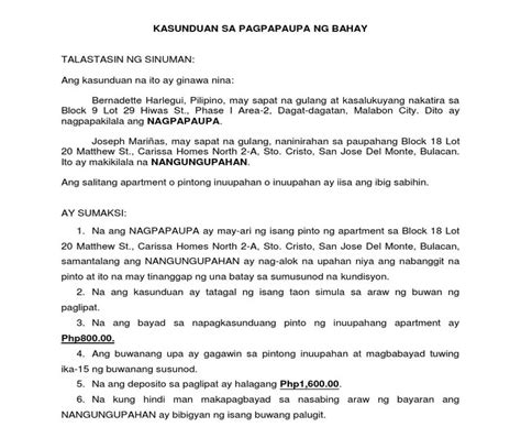 Halimbawa Ng Kasunduan Sa Pagpapagawa Ng Bahay Kasunduan Sa