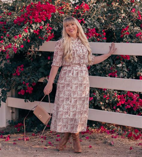 How to Wear a Feminine Fall Dress With Brown Boots | Lizzie in Lace