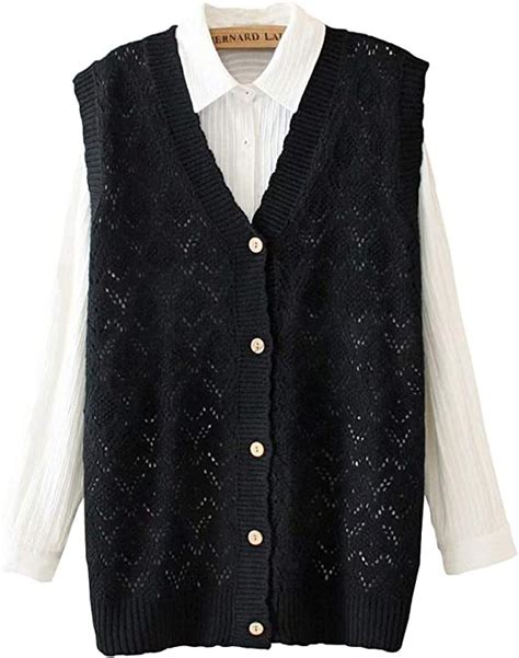 Womens V Neck Knitting Vest Button Sleeveless Sweater Cardigan Vest