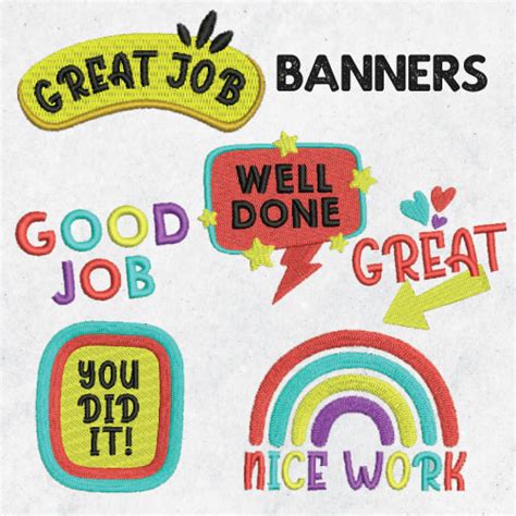 6 Great Job Banners Embroidery Design Pack Embroidery Super Deal