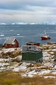 North-West coast of Greenland, Savissivik village and floating icebergs ...